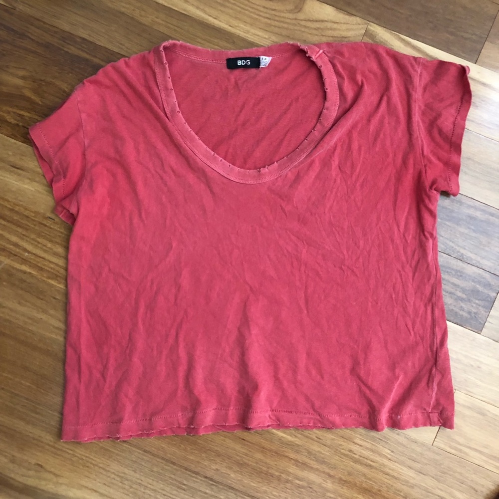 BDG Distressed Crop Top in Red
